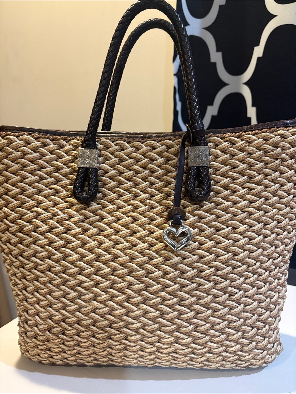 Brighton Boho Braided Straw Tote w/ charms Spring/Summer Travel Leather Handles